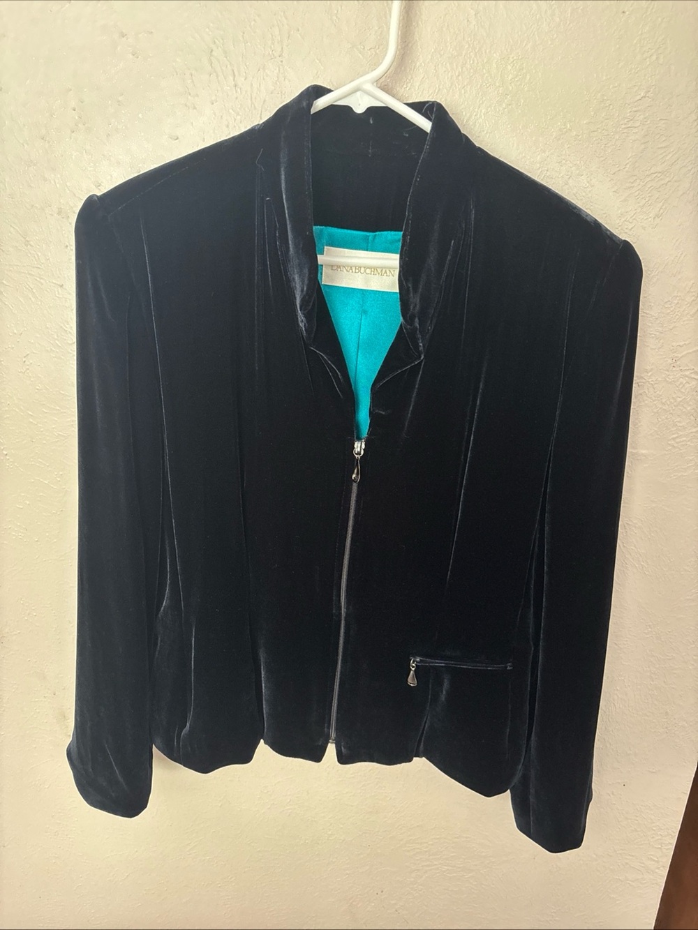 Vintage 1980’s Navy Velvet Zip-Front Women's Jacket Size 14